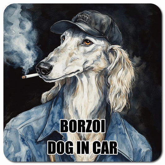 BORZOI ボルゾイ 車用 作業服 マグネット 13x13cm 正方形 カーマグネット 表示プレート