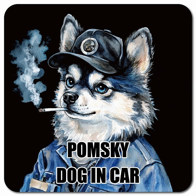 POMSKY ポンスキー 車用 作業服 マグネット 13x13cm 正方形 カーマグネット 表示プレート