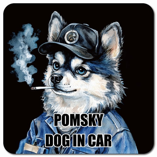 POMSKY ポンスキー 車用 作業服 マグネット 13x13cm 正方形 カーマグネット 表示プレート