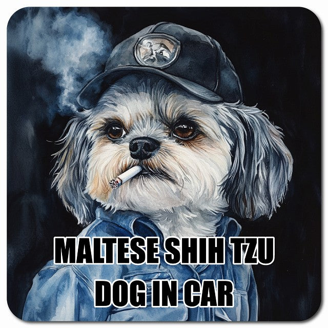MALTESE SHIH TZU マルシーズー 車用 作業服 マグネット 13x13cm 正方形 カーマグネット 表示プレート