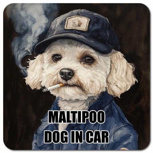 MALTIPOO マルプー 車用 作業服 マグネット 13x13cm 正方形 カーマグネット 表示プレート