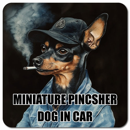 MINIATURE PINSCHER ミニチュアピンシャー 車用 作業服 マグネット 13x13cm 正方形 カーマグネット 表示プレート