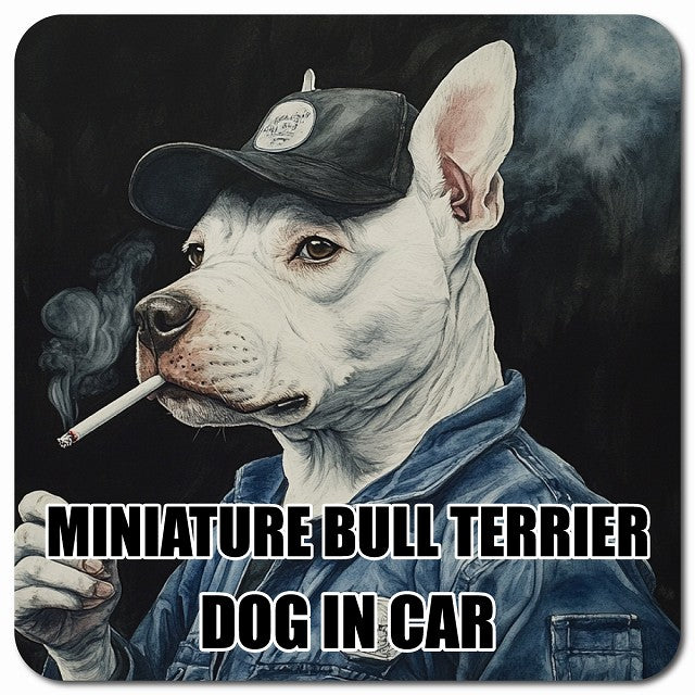 MINIATURE BULL TERRIER ミニチュアブルテリア 車用 作業服 マグネット 13x13cm 正方形 カーマグネット 表示プレート