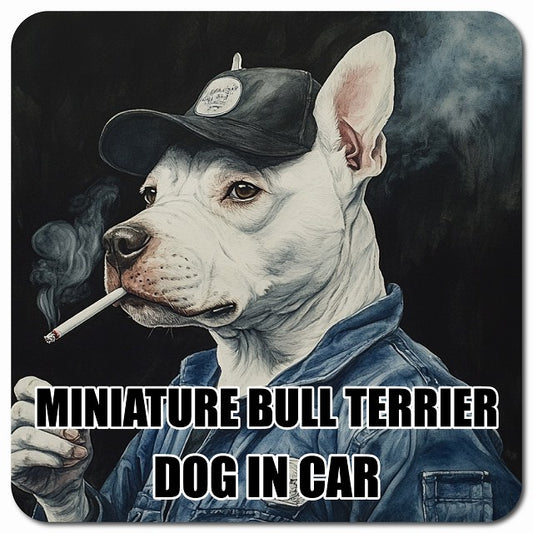 MINIATURE BULL TERRIER ミニチュアブルテリア 車用 作業服 マグネット 13x13cm 正方形 カーマグネット 表示プレート