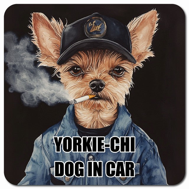 YORKIE-CHI ヨーチー 車用 作業服 マグネット 13x13cm 正方形 カーマグネット 表示プレート