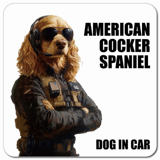 AMERICAN COCKER SPANIEL アメリカンコッカースパニエル 車用 セキュリティガード風 マグネット 13x13cm 正方形 カーマグネット 表示プレート
