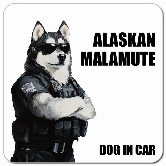 ALASKAN MALAMUTE アラスカンマラミュート 車用 セキュリティガード風 マグネット 13x13cm 正方形 カーマグネット 表示プレート