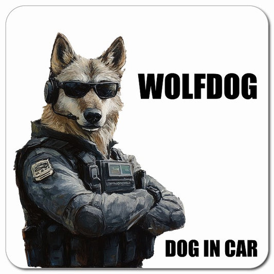 WOLFDOG ウルフドッグ 車用 セキュリティガード風 マグネット 13x13cm 正方形 カーマグネット 表示プレート