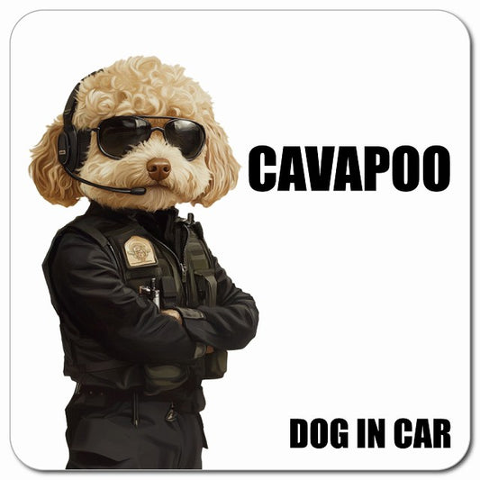 CAVAPOO キャバプー 車用 セキュリティガード風 マグネット 13x13cm 正方形 カーマグネット 表示プレート