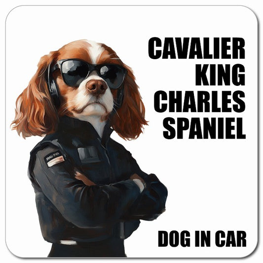 CAVALIER KING CHARLES SPANIEL キャバリアキングチャールズスパニエル 車用 セキュリティガード風 マグネット 13x13cm 正方形 カーマグネット 表示プレート