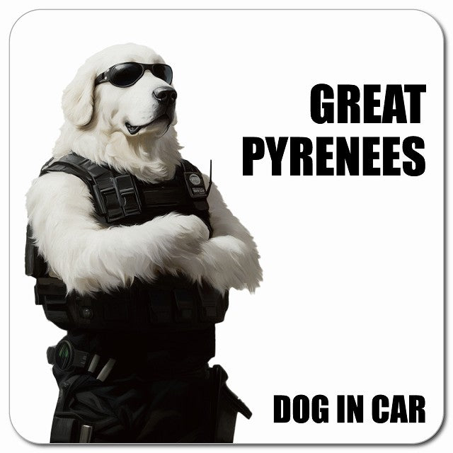 GREAT PYRENEES グレートピレニーズ 車用 セキュリティガード風 マグネット 13x13cm 正方形 カーマグネット 表示プレート