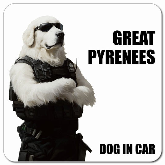 GREAT PYRENEES グレートピレニーズ 車用 セキュリティガード風 マグネット 13x13cm 正方形 カーマグネット 表示プレート