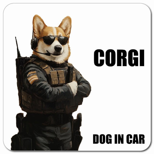 CORGI コーギー 車用 セキュリティガード風 マグネット 13x13cm 正方形 カーマグネット 表示プレート