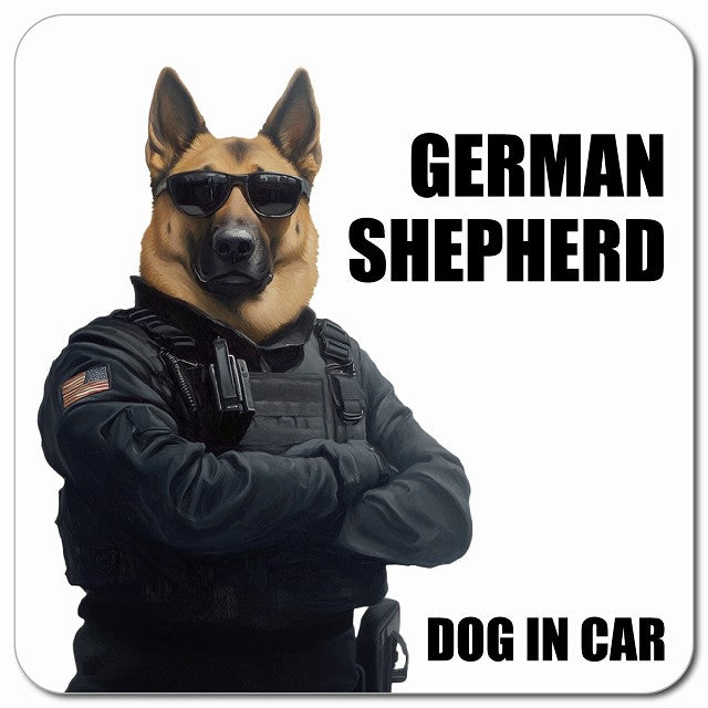 GERMAN SHEPHERD シェパード 車用 セキュリティガード風 マグネット 13x13cm 正方形 カーマグネット 表示プレート