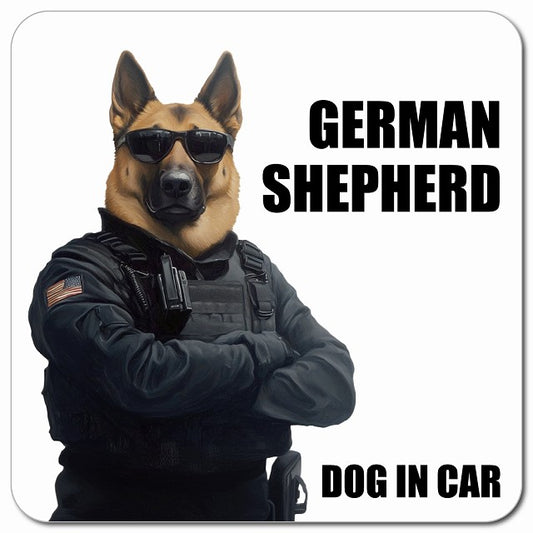 GERMAN SHEPHERD シェパード 車用 セキュリティガード風 マグネット 13x13cm 正方形 カーマグネット 表示プレート