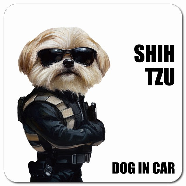 SHIH TZU シーズー 車用 セキュリティガード風 マグネット 13x13cm 正方形 カーマグネット 表示プレート