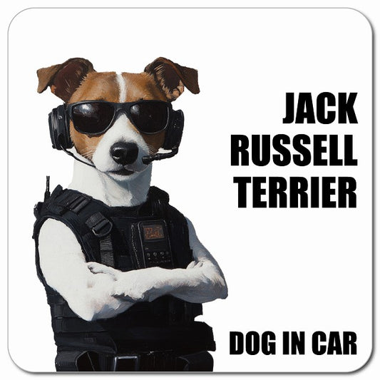 JACK RUSSELL TERRIER ジャックラッセルテリア 車用 セキュリティガード風 マグネット 13x13cm 正方形 カーマグネット 表示プレート