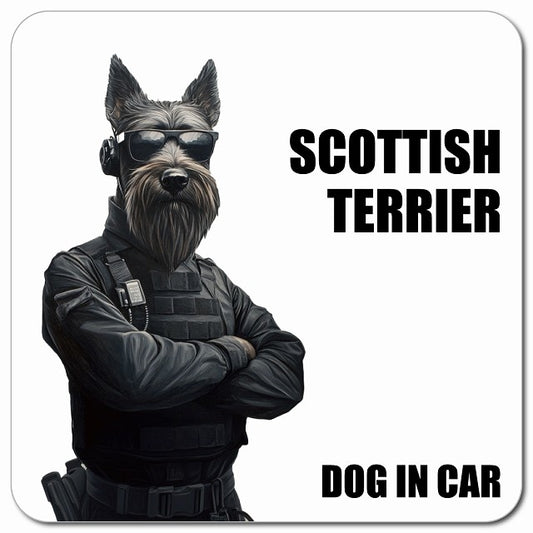 SCOTTISH TERRIER スコティッシュテリア 車用 セキュリティガード風 マグネット 13x13cm 正方形 カーマグネット 表示プレート
