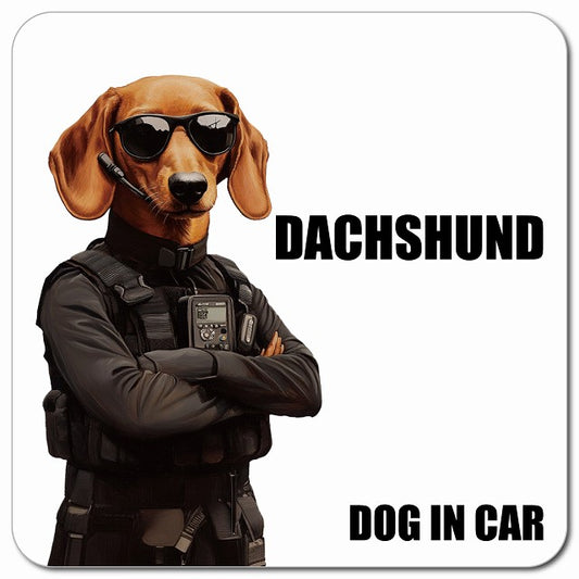 DACHSHUND ダックスフント 車用 セキュリティガード風 マグネット 13x13cm 正方形 カーマグネット 表示プレート