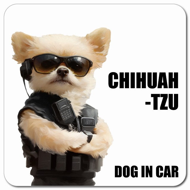 CHIHUAHTZU チワズー 車用 セキュリティガード風 マグネット 13x13cm 正方形 カーマグネット 表示プレート