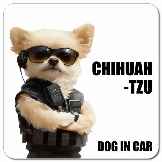 CHIHUAHTZU チワズー 車用 セキュリティガード風 マグネット 13x13cm 正方形 カーマグネット 表示プレート