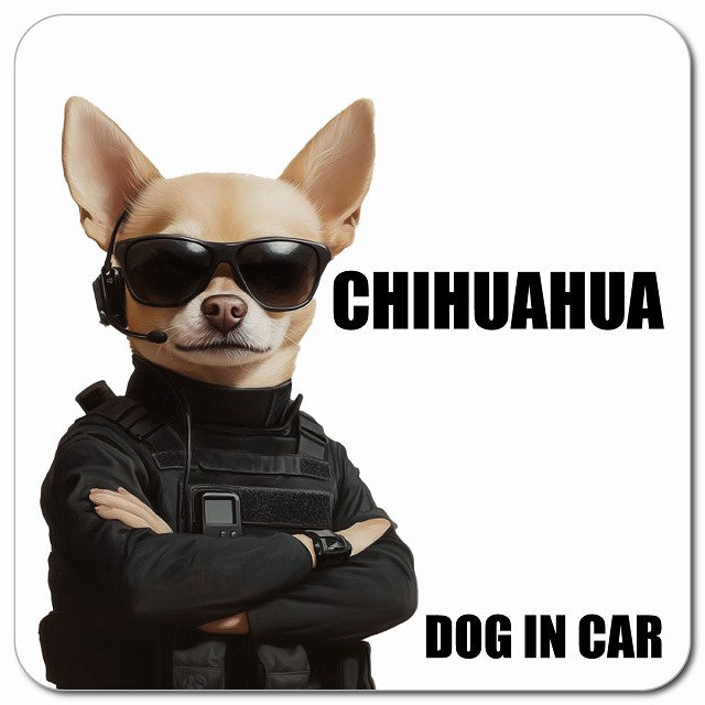 CHIHUAHUA チワワ 車用 セキュリティガード風 マグネット 13x13cm 正方形 カーマグネット 表示プレート