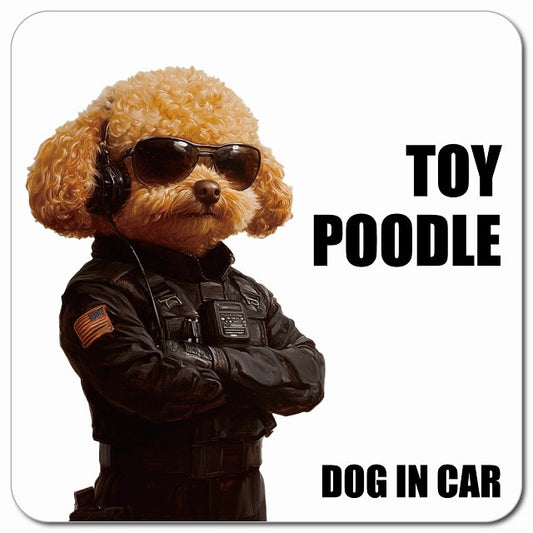 TOY POODLE トイプードル 車用 セキュリティガード風 マグネット 13x13cm 正方形 カーマグネット 表示プレート