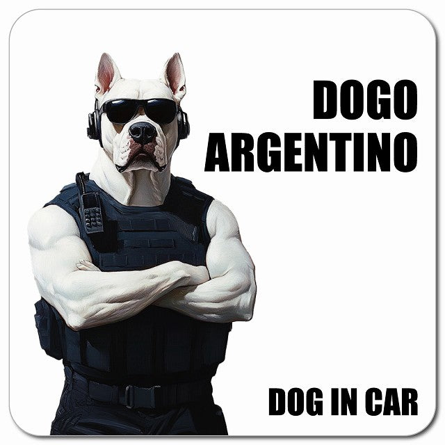 DOGO ARGENTINO ドゴアルヘンティーノ 車用 セキュリティガード風 マグネット 13x13cm 正方形 カーマグネット 表示プレート