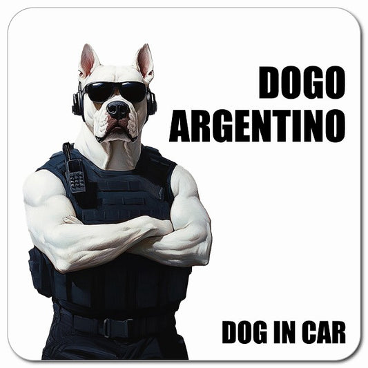 DOGO ARGENTINO ドゴアルヘンティーノ 車用 セキュリティガード風 マグネット 13x13cm 正方形 カーマグネット 表示プレート