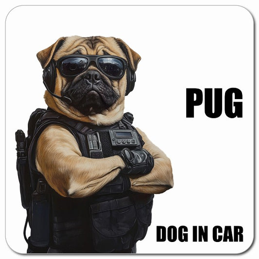 PUG パグ 車用 セキュリティガード風 マグネット 13x13cm 正方形 カーマグネット 表示プレート