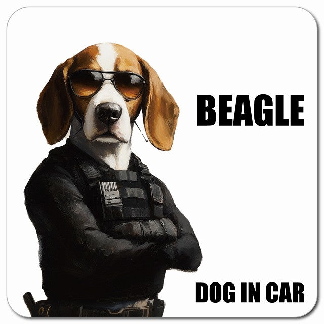 BEAGLE ビーグル 車用 セキュリティガード風 マグネット 13x13cm 正方形 カーマグネット 表示プレート