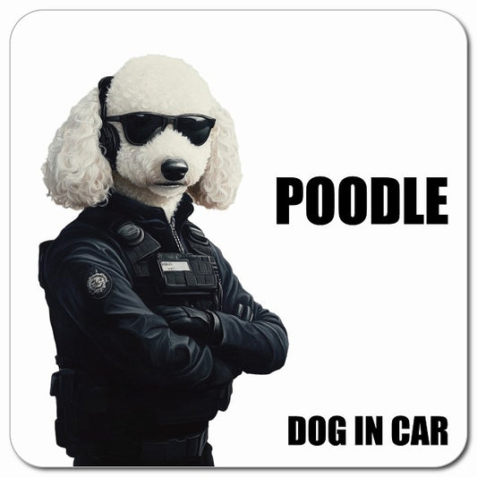 POODLE プードル 車用 セキュリティガード風 マグネット 13x13cm 正方形 カーマグネット 表示プレート