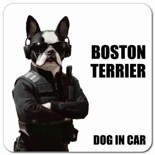 BOSTON TERRIER ボストンテリア 車用 セキュリティガード風 マグネット 13x13cm 正方形 カーマグネット 表示プレート