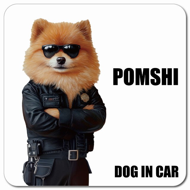 POMSHI ポメ柴 車用 セキュリティガード風 マグネット 13x13cm 正方形 カーマグネット 表示プレート