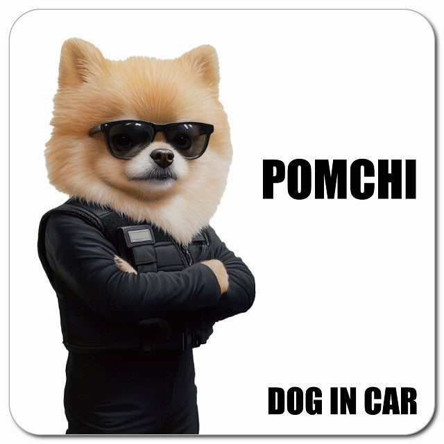 POMCHI ポメチワ 車用 セキュリティガード風 マグネット 13x13cm 正方形 カーマグネット 表示プレート
