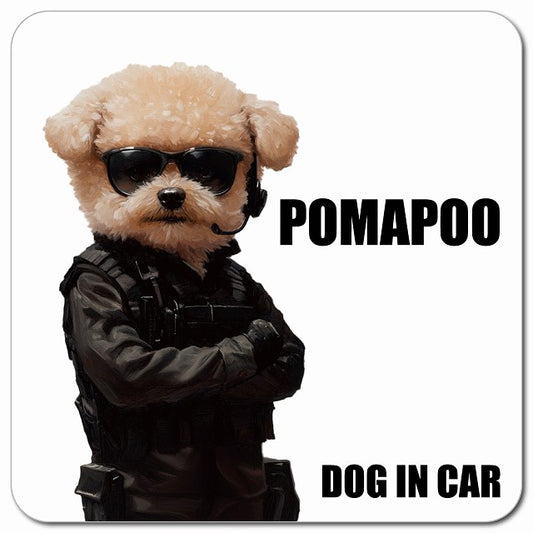 POMAPOO ポメプー 車用 セキュリティガード風 マグネット 13x13cm 正方形 カーマグネット 表示プレート