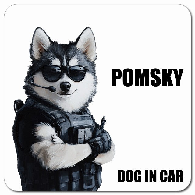 POMSKY ポンスキー 車用 セキュリティガード風 マグネット 13x13cm 正方形 カーマグネット 表示プレート
