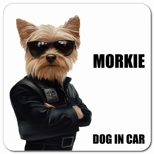 MORKIE マルーキー 車用 セキュリティガード風 マグネット 13x13cm 正方形 カーマグネット 表示プレート