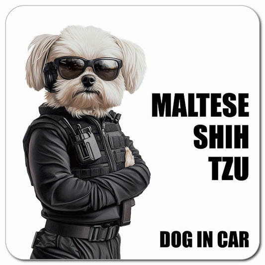 MALTESE SHIH TZU マルシーズー 車用 セキュリティガード風 マグネット 13x13cm 正方形 カーマグネット 表示プレート