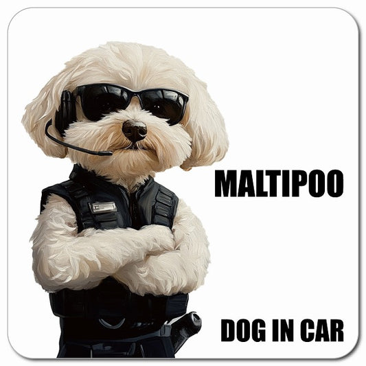 MALTIPOO マルプー 車用 セキュリティガード風 マグネット 13x13cm 正方形 カーマグネット 表示プレート