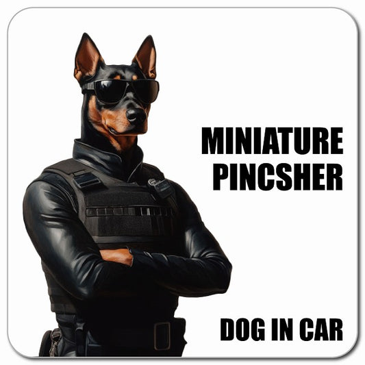 MINIATURE PINSCHER ミニチュアピンシャー 車用 セキュリティガード風 マグネット 13x13cm 正方形 カーマグネット 表示プレート