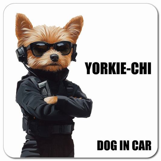 YORKIE-CHI ヨーチー 車用 セキュリティガード風 マグネット 13x13cm 正方形 カーマグネット 表示プレート