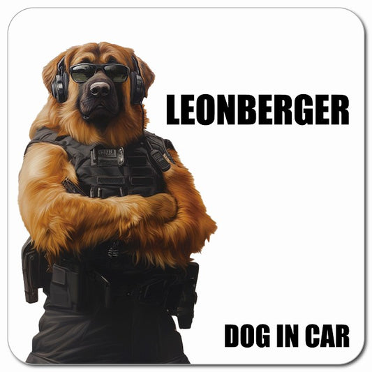 LEONBERGER レオンベルガー 車用 セキュリティガード風 マグネット 13x13cm 正方形 カーマグネット 表示プレート