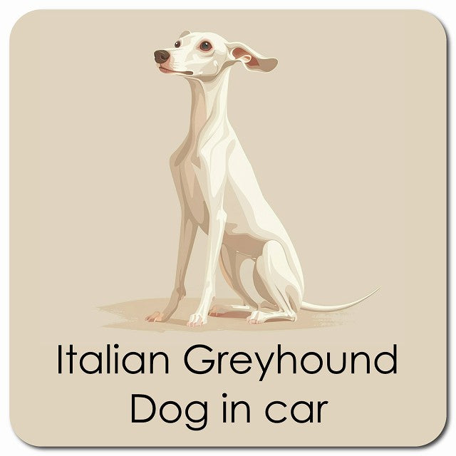 Italian Greyhound イタリアングレーハウンド 車用 パステル くすみカラー スタイル アニメ風 マグネット 13x13cm 正方形 カーマグネット 表示プレート