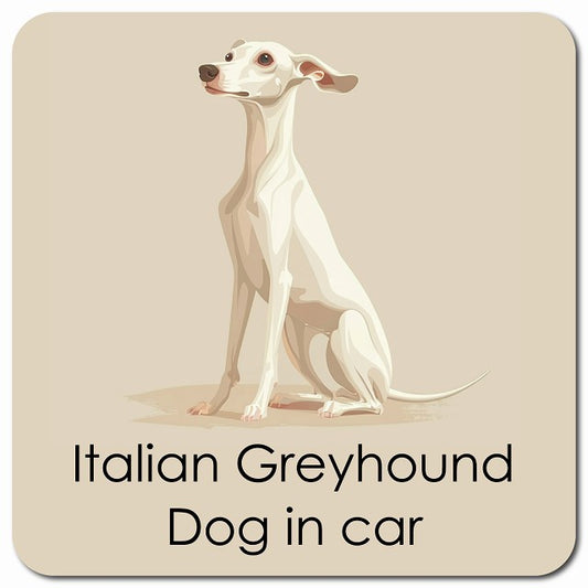 Italian Greyhound イタリアングレーハウンド 車用 パステル くすみカラー スタイル アニメ風 マグネット 13x13cm 正方形 カーマグネット 表示プレート