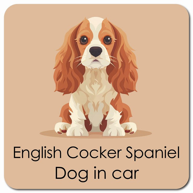 English Cocker Spaniel イングリッシュコッカースパニエル 車用 パステル くすみカラー スタイル アニメ風 マグネット 13x13cm 正方形 カーマグネット 表示プレート