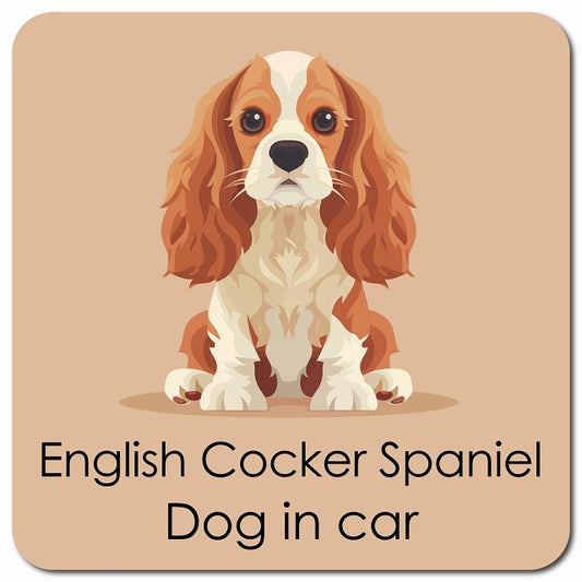 English Cocker Spaniel イングリッシュコッカースパニエル 車用 パステル くすみカラー スタイル アニメ風 マグネット 13x13cm 正方形 カーマグネット 表示プレート