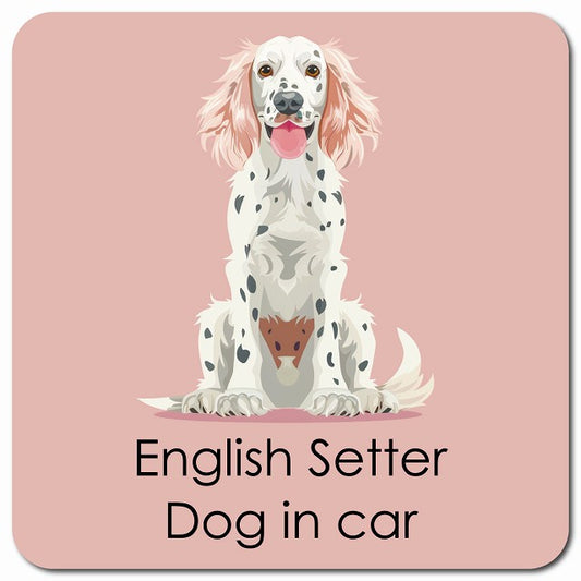 English Setter イングリッシュセッター 車用 パステル くすみカラー スタイル アニメ風 マグネット 13x13cm 正方形 カーマグネット 表示プレート