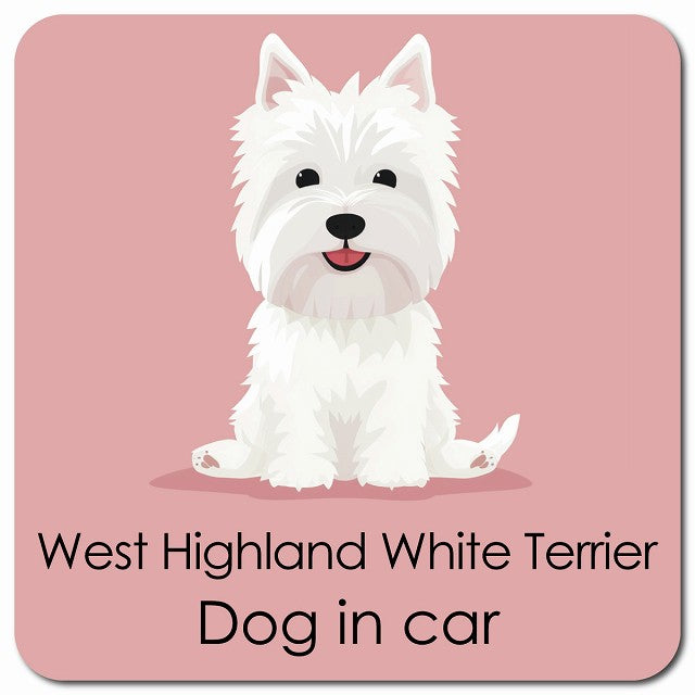 West Highland White Terrier ウエストハイランドホワイトテリア 車用 パステル くすみカラー スタイル アニメ風 マグネット 13x13cm 正方形 カーマグネット 表示プレート
