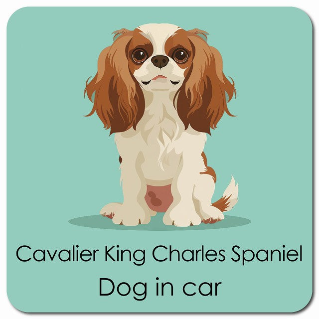 Cavalier King Charles Spaniel キャバリアキングチャールズスパニエル 車用 パステル くすみカラー スタイル アニメ風 マグネット 13x13cm 正方形 カーマグネット 表示プレート